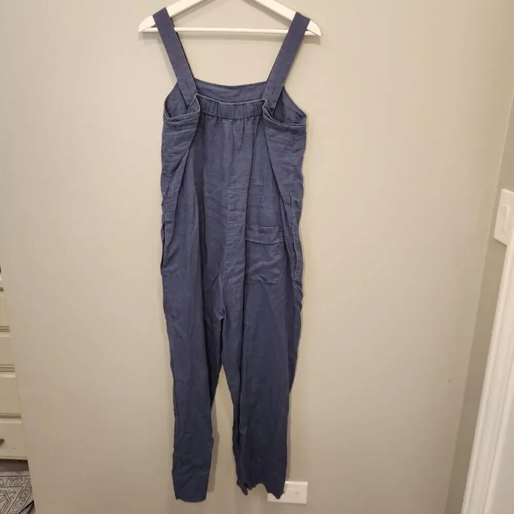 Everlane Linen Jumpsuit - Navy Pockets Adjustable Straps - Size 6